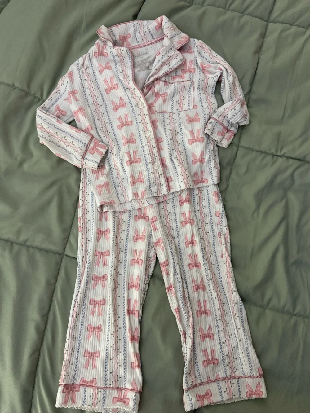 Tahari Pink Bow and Stripe Pajama Top